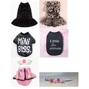 Pet Clothes LOT: Dresses/Sweatshirt/Sleeveless Shirt/Nurse Costume/Fancy Collar